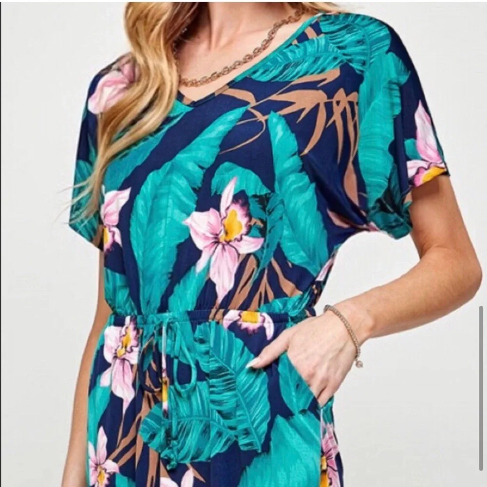 LAST ONE: Navy tropical print pocket dress - Picture 5 of 5